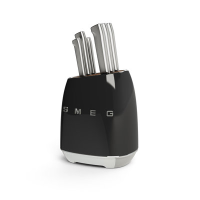 Smeg 7 Piece Kitchen Knife Set With Block In Black