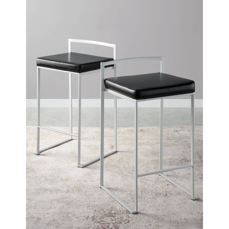 Tabouret de bar et de comptoir Ernestine, Similicuir noir, Blanc, Tabouret de comptoir (siège d'une hauteur de 27 p