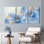 «Blue Floral», ensemble de 3 reproductions d'art sur toile tendues sur toile