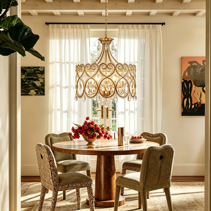 Dzesika 5 - Light Distressed Metal with Crystal Candle Style Drum Chandelier