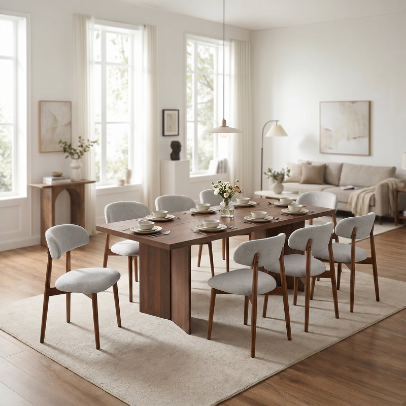 Table de salle à manger Amiliana, 9 pièces : table, 8 chaises, Noir / brun, H 29,53 po x l 63 po x P 31,5 po