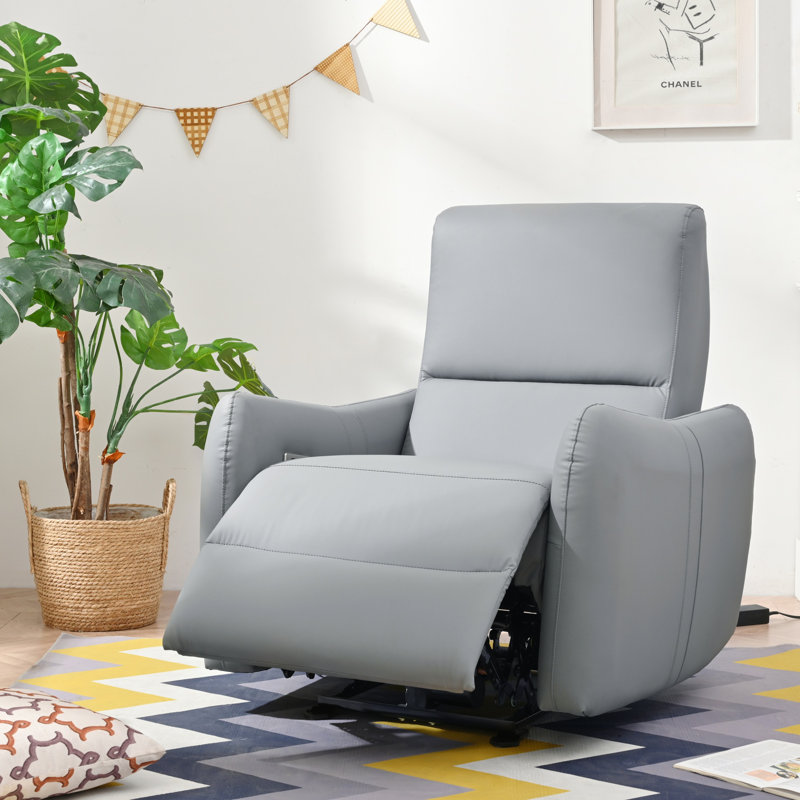Power Recliner Chair With USB Port, zero clearence recliner  Design For Small Spaces, PU Leather Armchair For Living Room And Bedroom