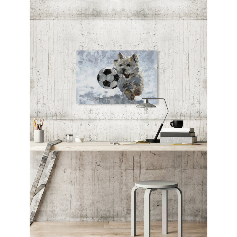 Dog And Soccer Ball by Parvez Taj - Wrapped Canvas Painting, 101cm H x 152cm W x 3.8cm D