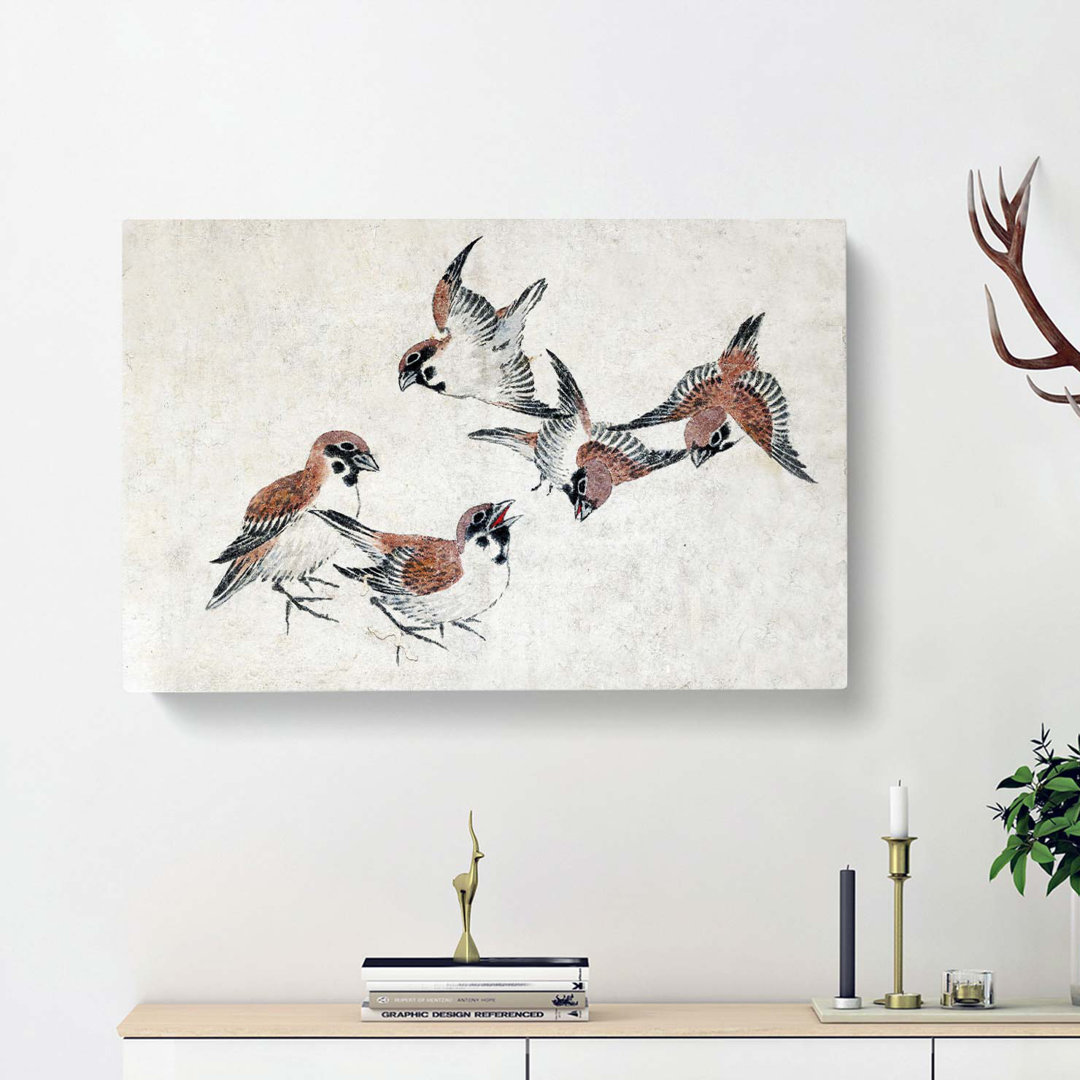 Five Birds by Katsushika Hokusai - Wrapped Canvas Painting Pint