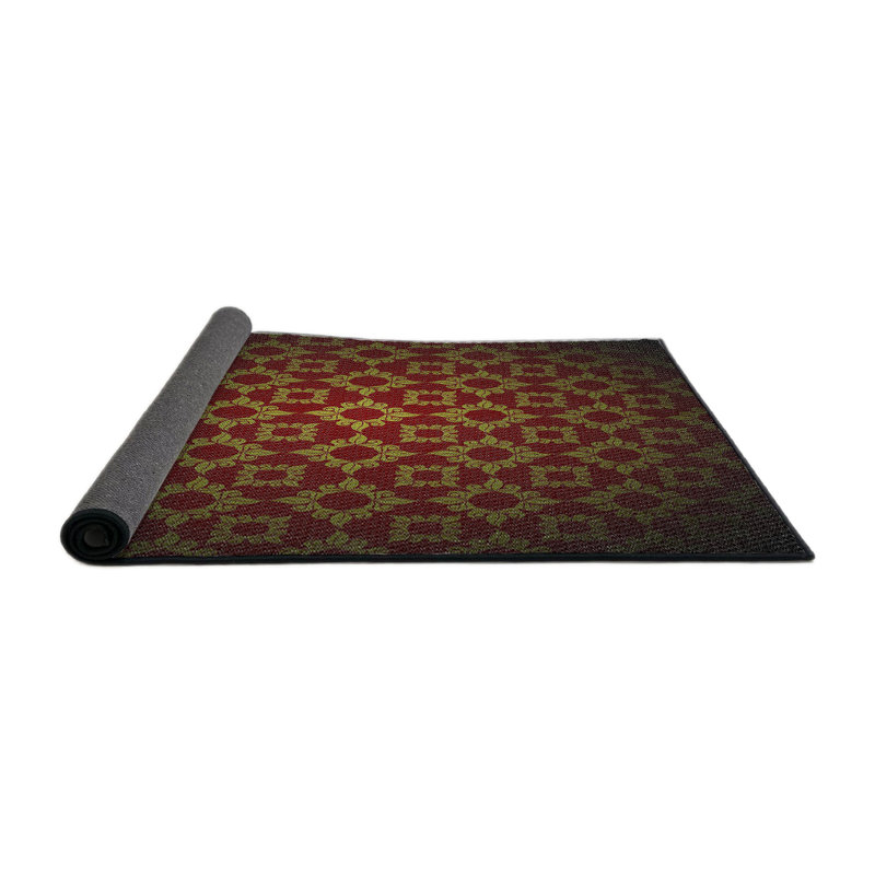 Tapis rouge/noir/jaune tissé à la machine, Carré 7 pi