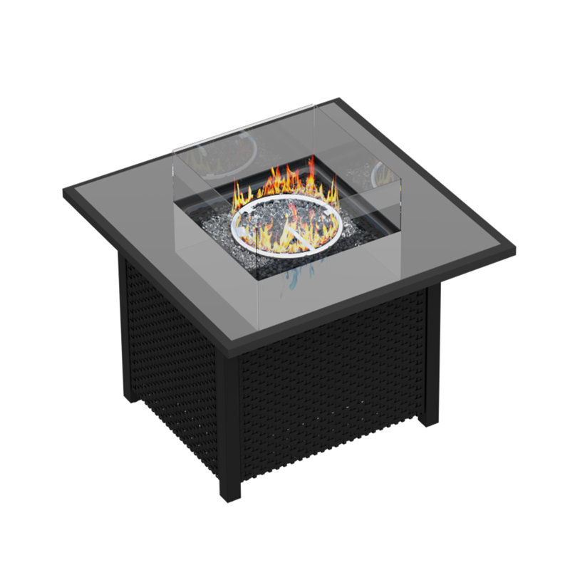 Propane Fire Pit Table Square Outdoor  Smokeless Wind-Resistant Glass Guard Fireplace Patio Stove With Lid