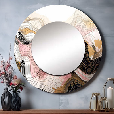 «Petrozella Exploration Abstracted Lines V», art mural unique, miroir rond rose, impression sur métal
