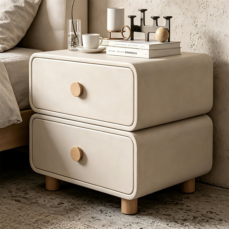 Table de chevet moderne en bois avec 2 tiroirs coulissants, design minimaliste avec détails en microfibre, petite table de chevet pour la chambre à coucher