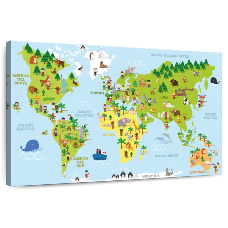 Caricature d'Aliaz sur la carte du monde, H 34 po x l 51 po