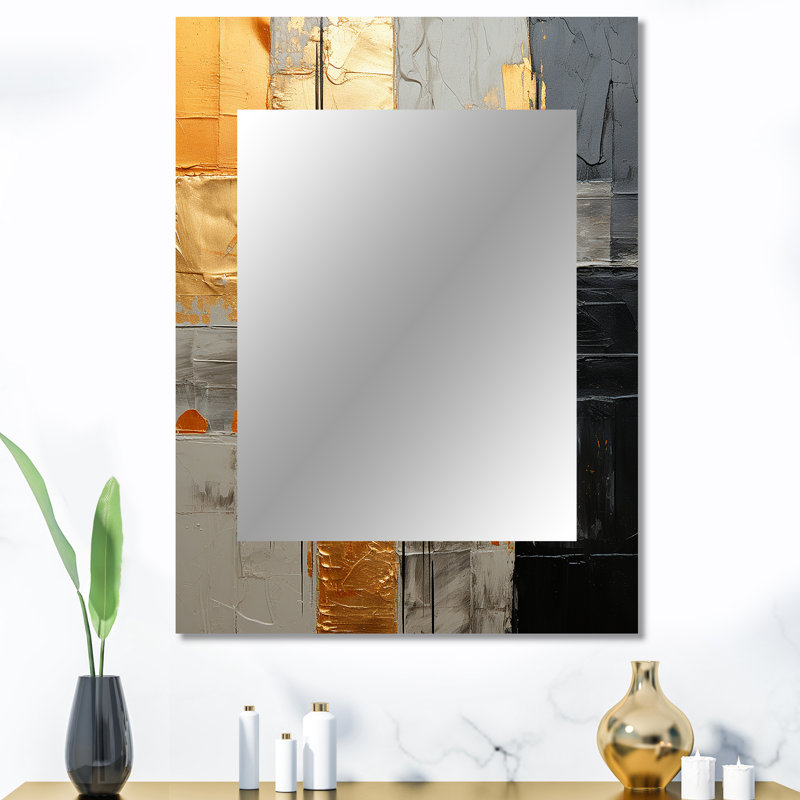 Gold Grey Gleaming Geometry I - Abstract Collages Decorative Wall Mirror, Modern Mirror, Printed Metal Art, 40" x 30"