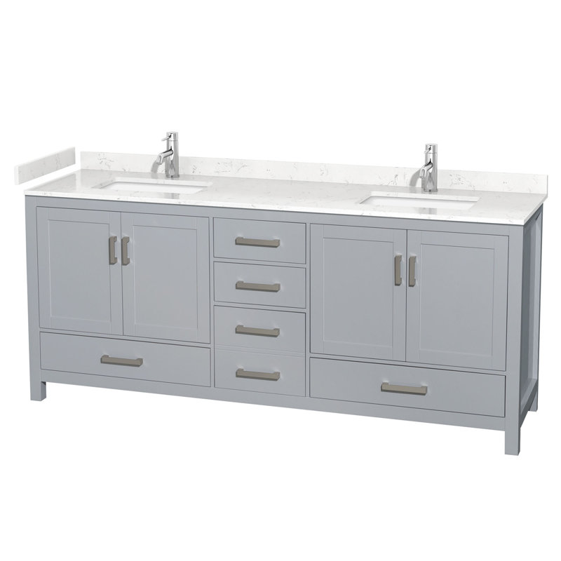 Sheffield 80" Double Bathroom Vanity Set, Carrara Cultured Marble, Gray