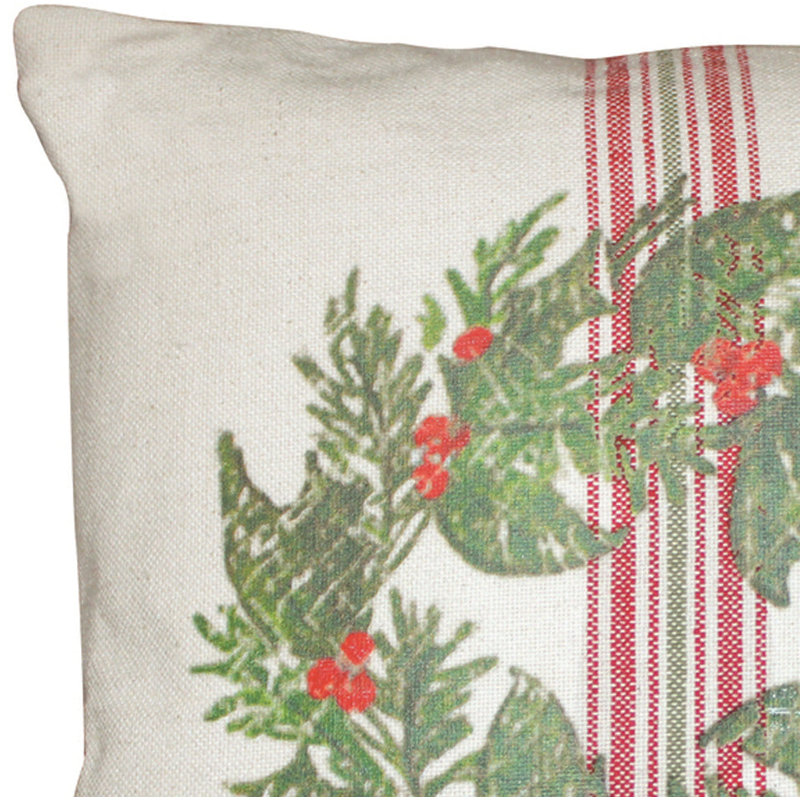 Coton - Coussin décoratif réversible imprimé en coton blanc et noir, H 14 po x l 14 po, Carré, Rouge/crème/vert