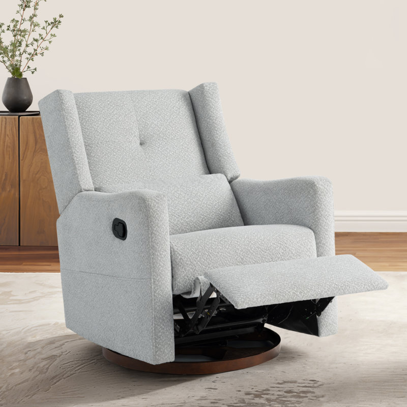 Drenna Tufted Upholstery Manual Swivel Glider Recliner, Gray Chenille