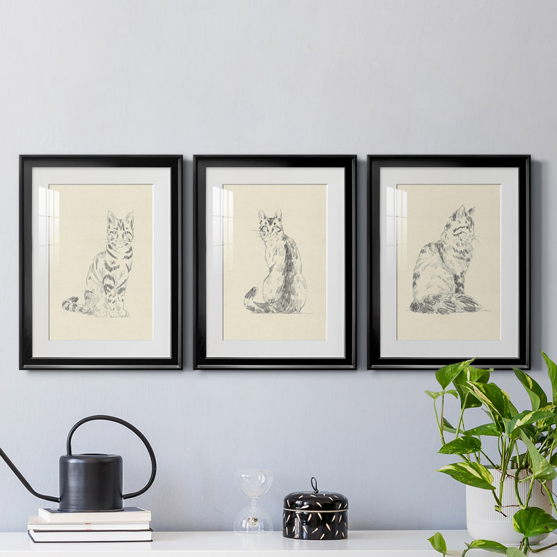 House House IV - ensemble de 3 reproductions de dessins encadrés, H 24,5 po x l 55,5 po x P 1 po, Cadre noir
