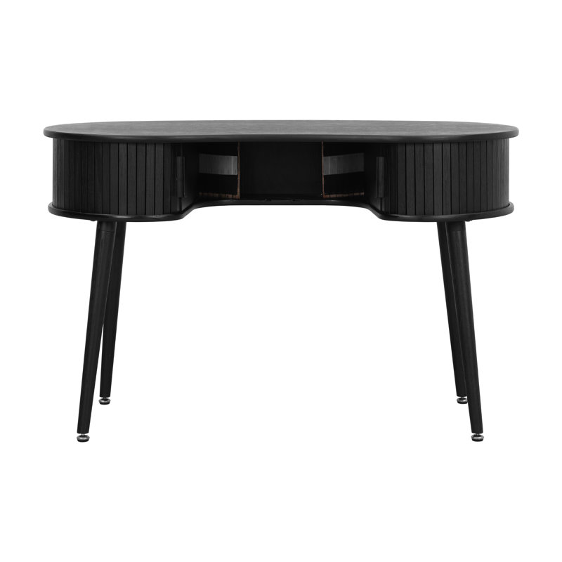 Bureau d'écriture moderne en bois avec deux tiroirs cachés Stream RIPPLE, Noir brûlé