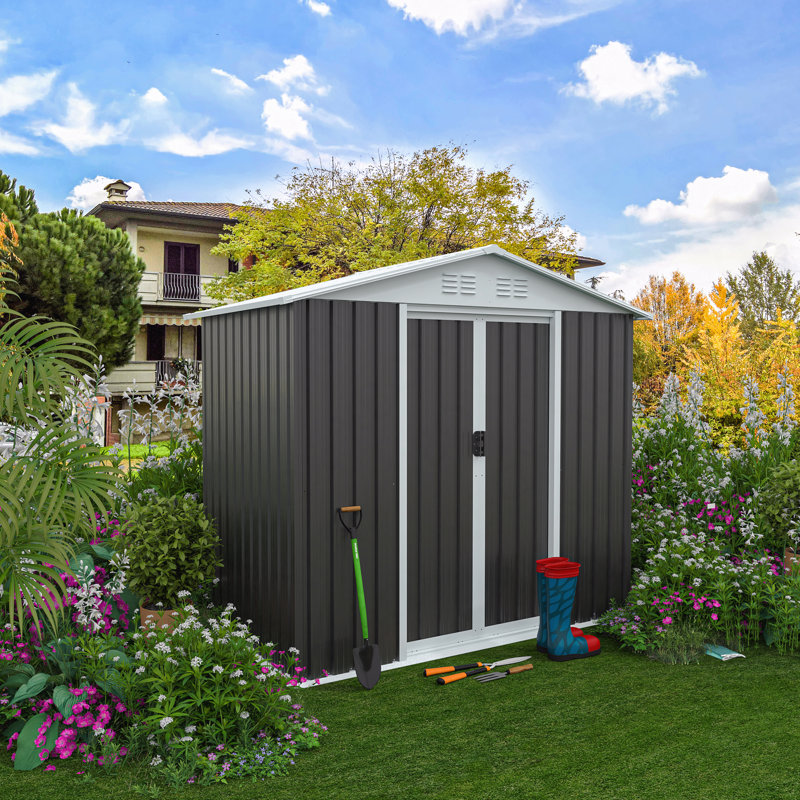 Outdoor Storage Sheds 6Ftx4ft Apex Roof, Gray, 72.5" H x 74.7" W x 45.7" D
