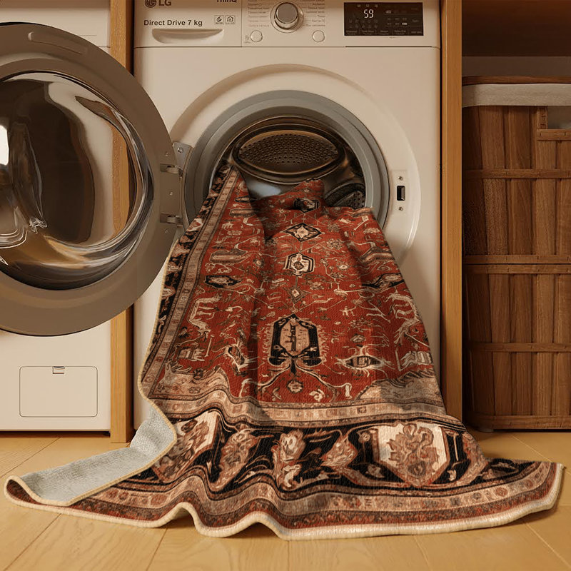 Machine Washable Persian Brown Area Rug, Round 3'