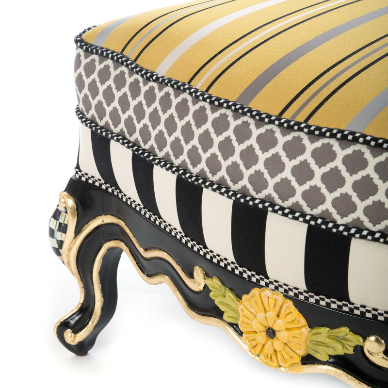 Hand-Painted Gold and Black Rectangular Ottoman