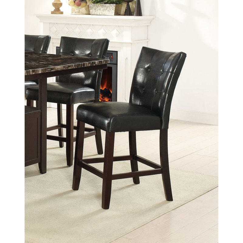 De 2 chaises de salle à manger à hauteur de comptoir, conception moderne, capitonnage en similicuir noir, siège à coussin, chaises de fabrication à structure en bois 2, sièges, structure, style contemporain