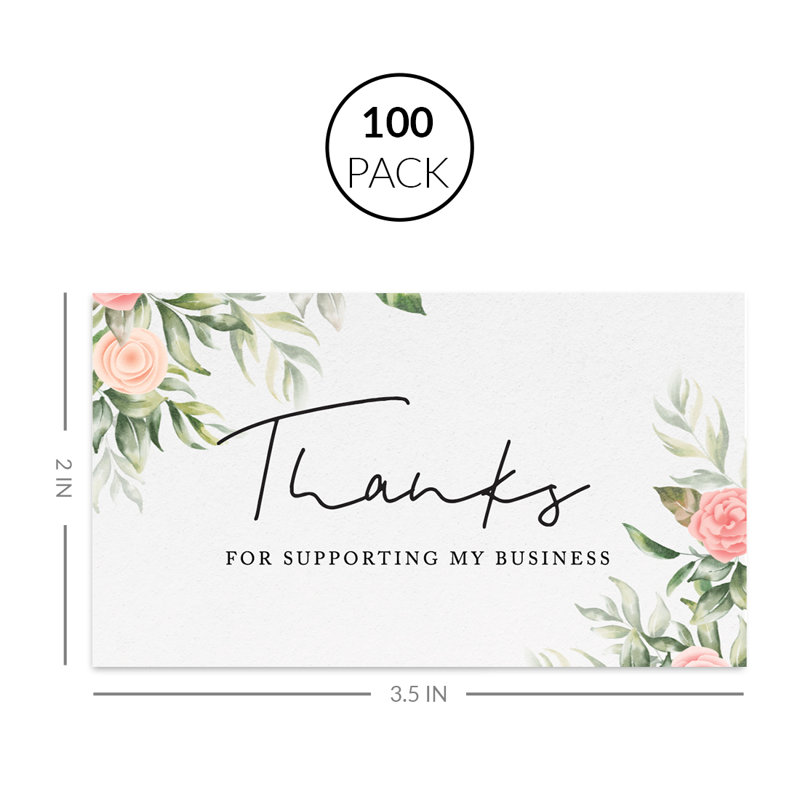«Thank You For Supporting My Small Business», ivoire et fleurs roses, paquet de 100, 2 x 3,5 po