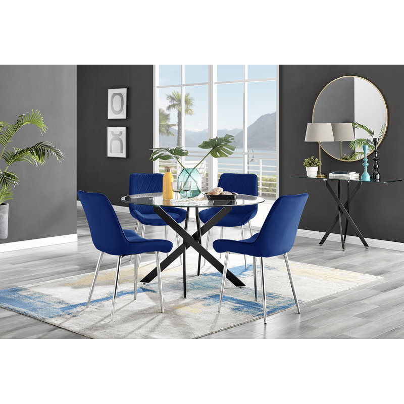 Ensemble repas pour quatre personnes, Marine / Argent, H 29,53 po x L 47,24 po x L 47,24 po