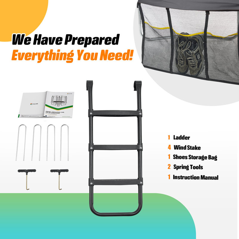 8' x 12' Rectangle Backyard Trampoline with Safety Enclosure, Gray