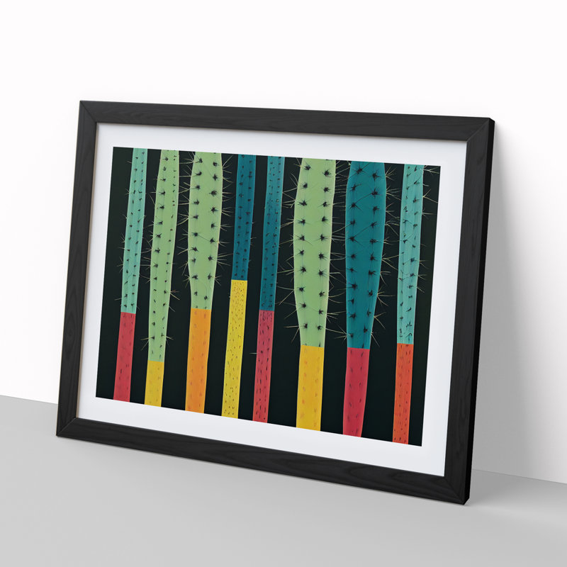 Abstract Cactus Vol.2 - Single Picture Frame Print, Black, 46cm H x 64cm W x 2cm D