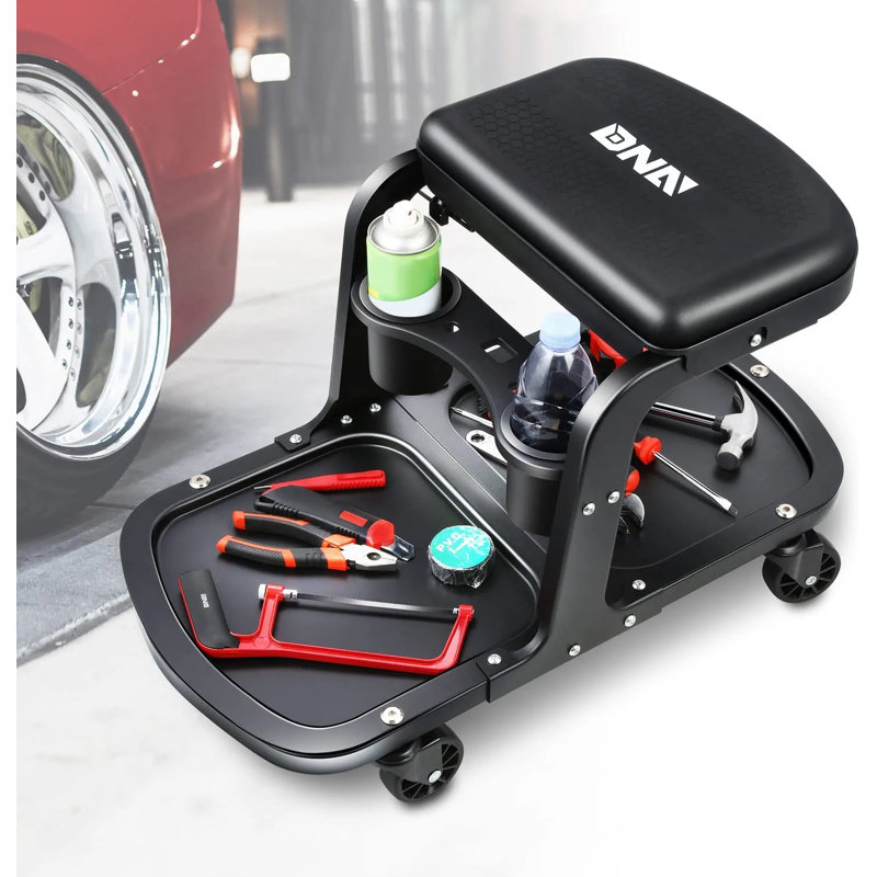 Garage/Shop Rolling Stool 5 Rollers Heavy Duty Creeper Seat with Towel Rack Tool Rack Storage
