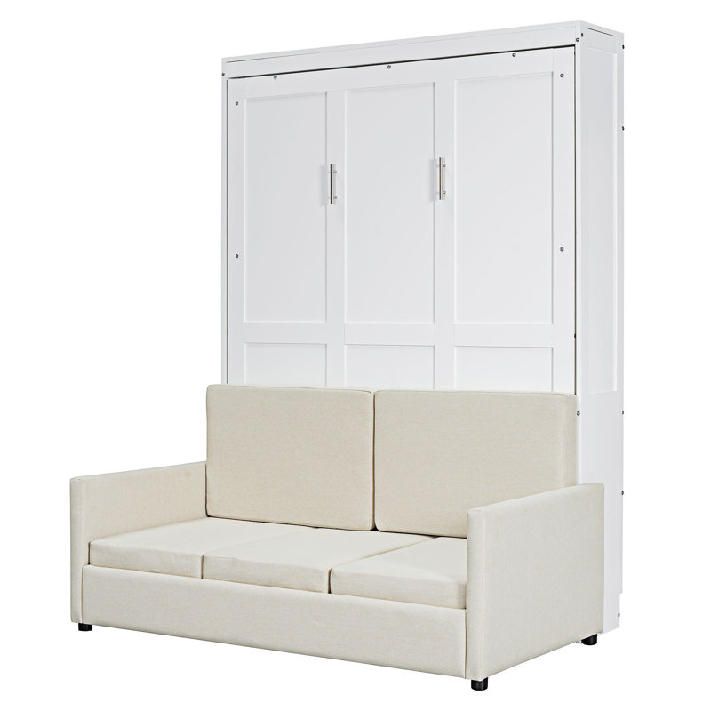 Lit escamotable double pleine grandeur avec coussin, Blanc