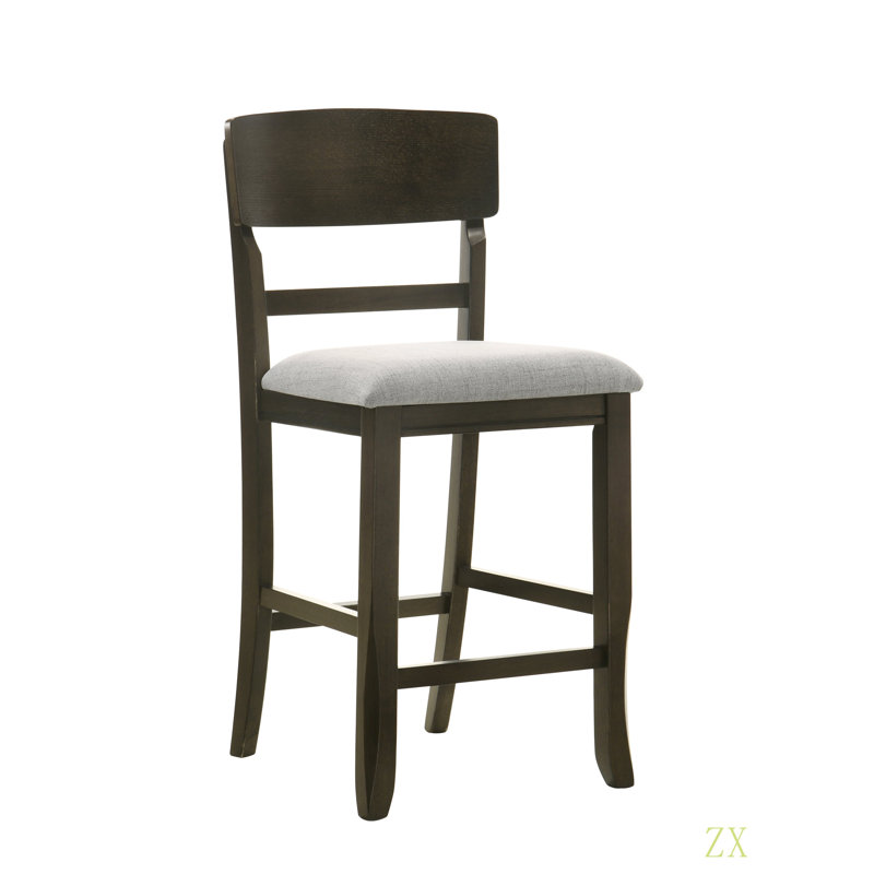 2Pc Transitional Upholstered Counter Height Dining Chair Bar Stools Wooden Furniture, Black