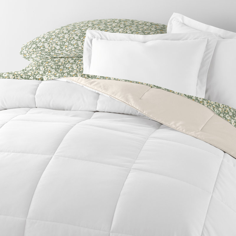 7-Piece Reversible Bedding Bundle - Solid Comforter and Patterned Sheet Set, Full Comforter + 1 Additional Piece