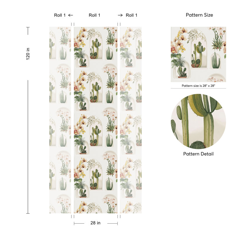 Papier peint niche cactus et orchidée | Murale moderne décor de jardin désertique