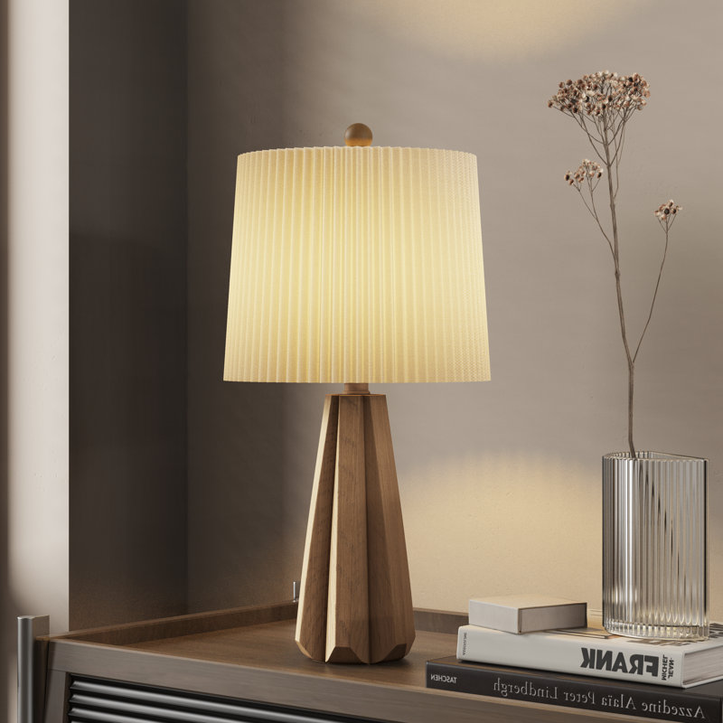 Boho Style Resin Table Lamp For Living Room/Bedroom/Entryway Console/Decorative Supplements With Folding Shade Accent