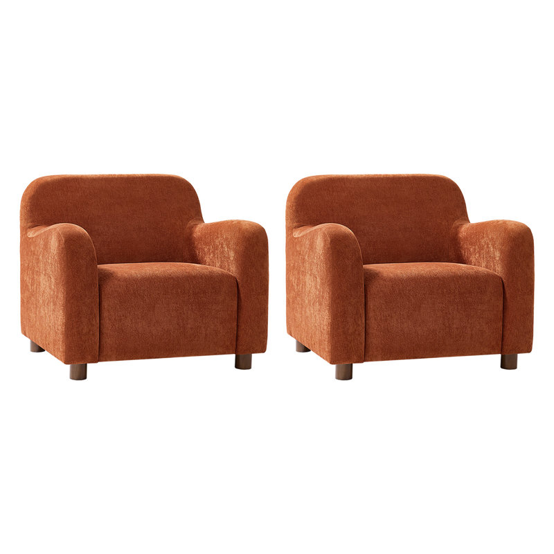 Titouan 35'' Wide Lamb Wool Upholstered Teddy Armchair with Solid Wood Legs, Rooibos