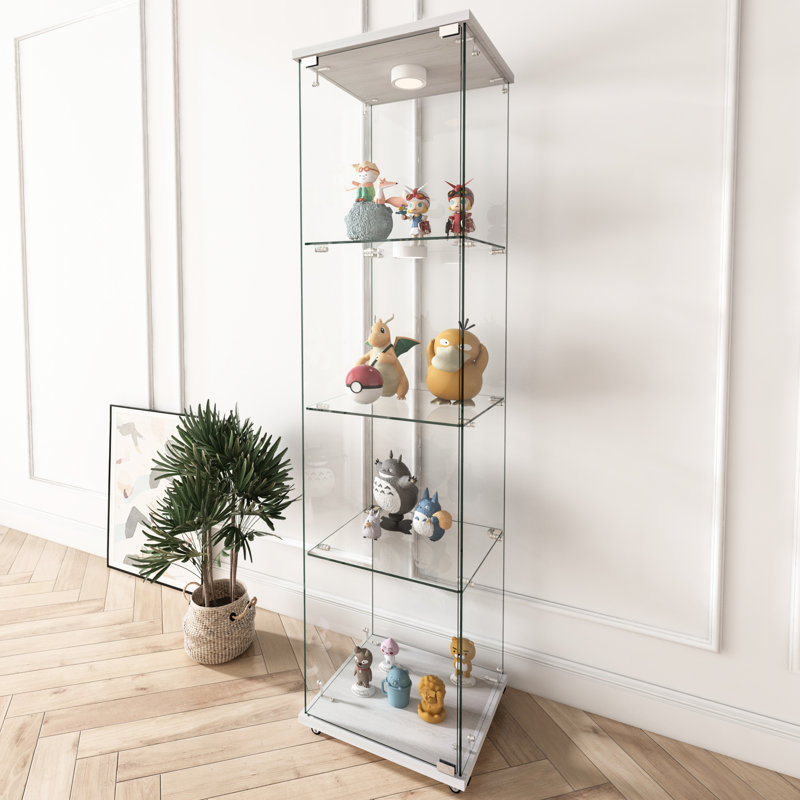 Vitrine en verre trempé Caylor, H 14,16 po x l 17,15 po x P 65,08 po, Blanc