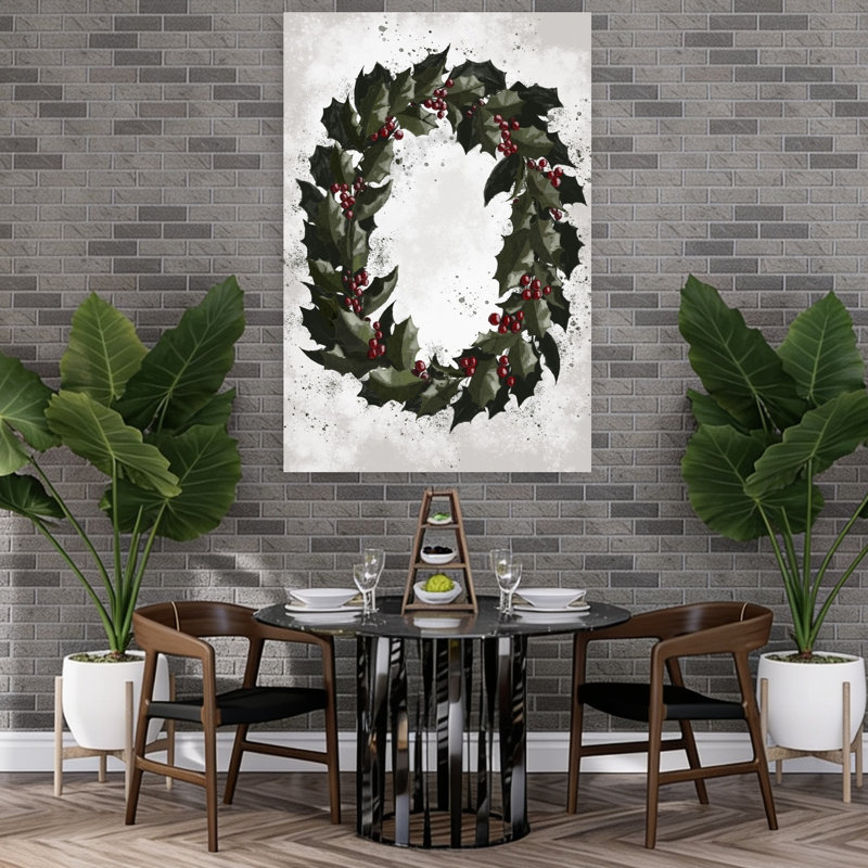 Reproduction d'art mural de Noël houx, 60" H x 40" W