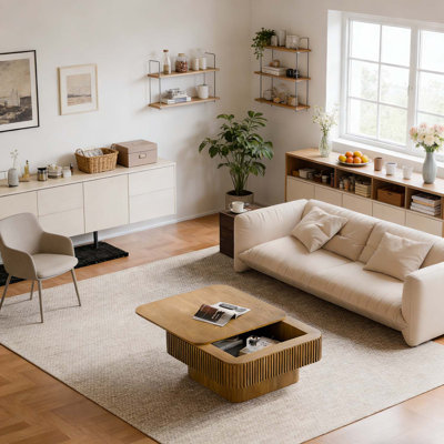 Table basse de conception moderne avec rangement caché spacieux, pour le salon et le bureau