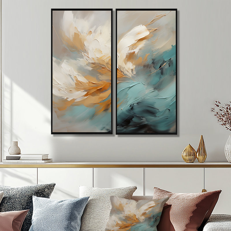 Joy of Peace, peinture abstraite or bleu clair - grande peinture murale abstraite, H 20 po x l 24 po, Noir