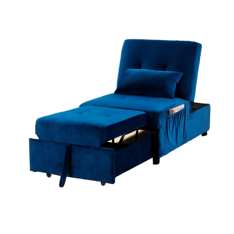 Navy Blue Velvet Adjustable Lounge Chaise For Primary Living Space, Pillow Included, Made Of Manufactured Wood And Foam, 27 Inches Wide, 77 Lb Package Weight Sleeper Room, Foam Inside, 72 In Depth