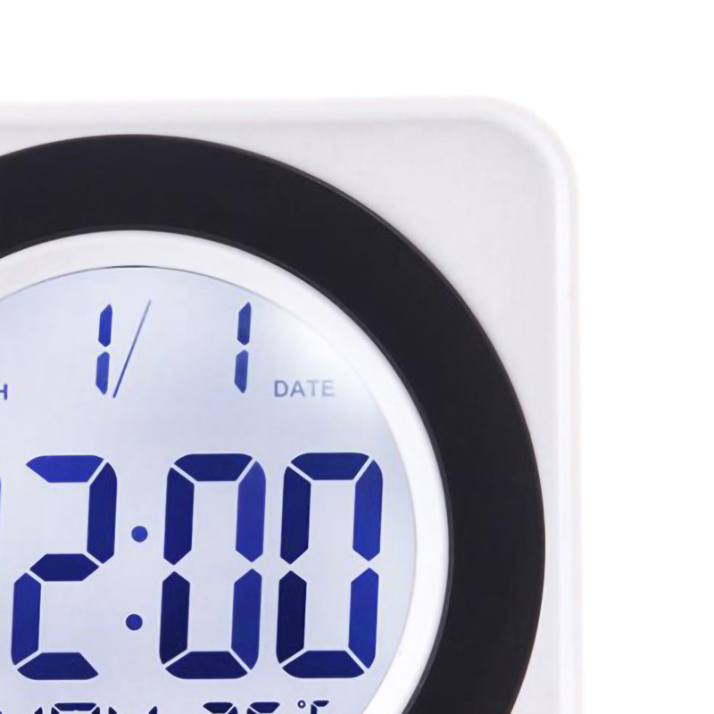 Horloge électronique carrée à écran ACL rétroéclairé avec commande vocale, calendrier et affichage de la température, noire