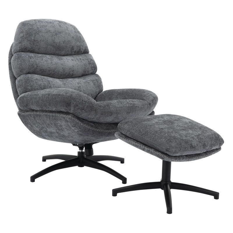 Hearl Swivel Lounge Chair With Ottoman, Gray Polyester