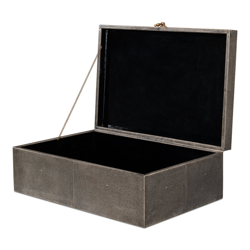 Shagreen 3 Piece Leather Accent Set, Black Shagreen Antique