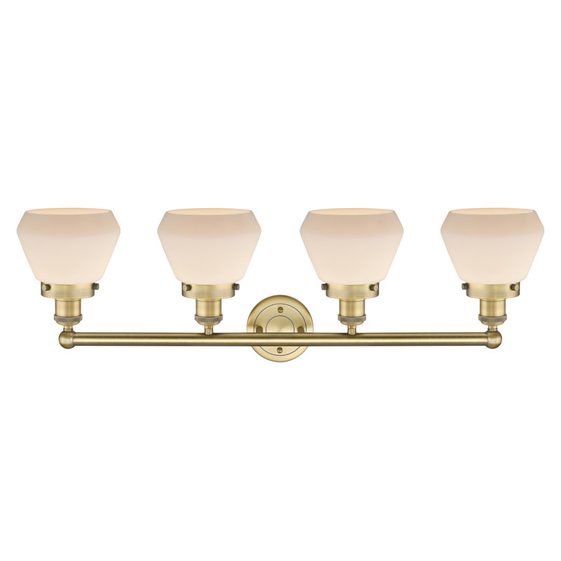 Éclairage de salle de bain 4 lumières à intensité variable Rivka, Blanc mat, Laiton brossé