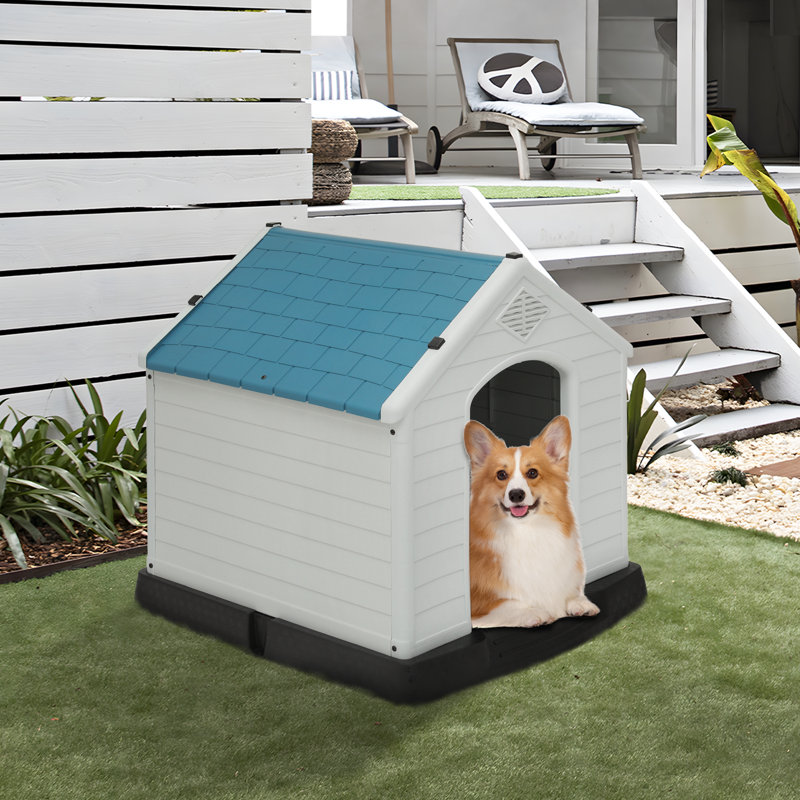 Deshondra Waterproof Plastic Pet House Outdoor Dog Shelter Kennel with Air  Vent and Elevated Floor H x W x 33