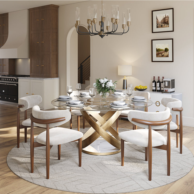 Maxwell Modern Round Dining Table with Pedestal Base, Carbon Steel Base Pre-Assembly, Clear, Bronze