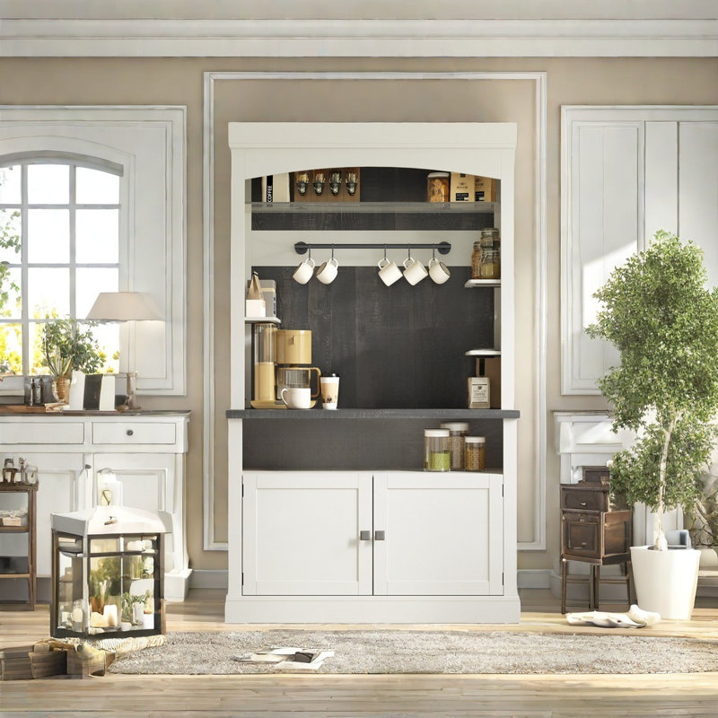 Coffee Bar Cabinet With Storage, 72" Buffet Cabinet With Led