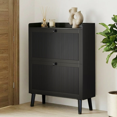 Shoe Cabinet, Shoe Storage Cabinet for Entryway, Fluted Shoe Organizer