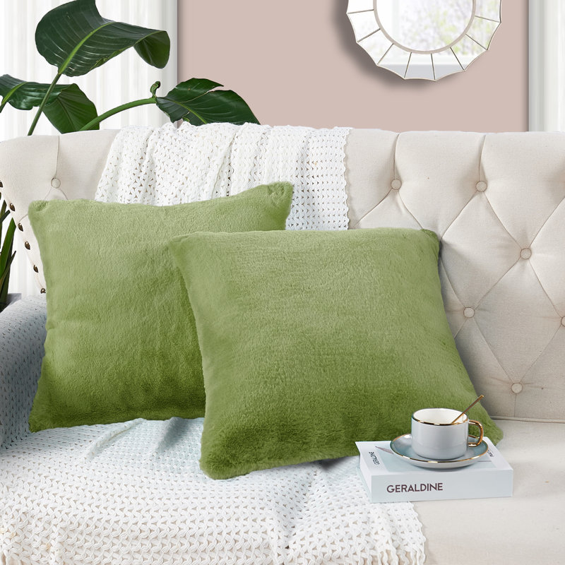  Housse de coussin carré en fausse fourrure, Vert mousse