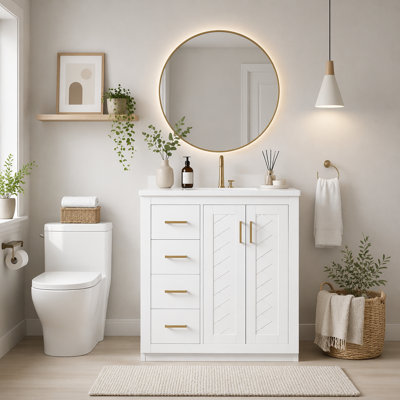 30'' Bathroom Vanity With Ceramic Sink, Solid Wood Frame, Ample Storage, Soft Closing Doors And Drawers