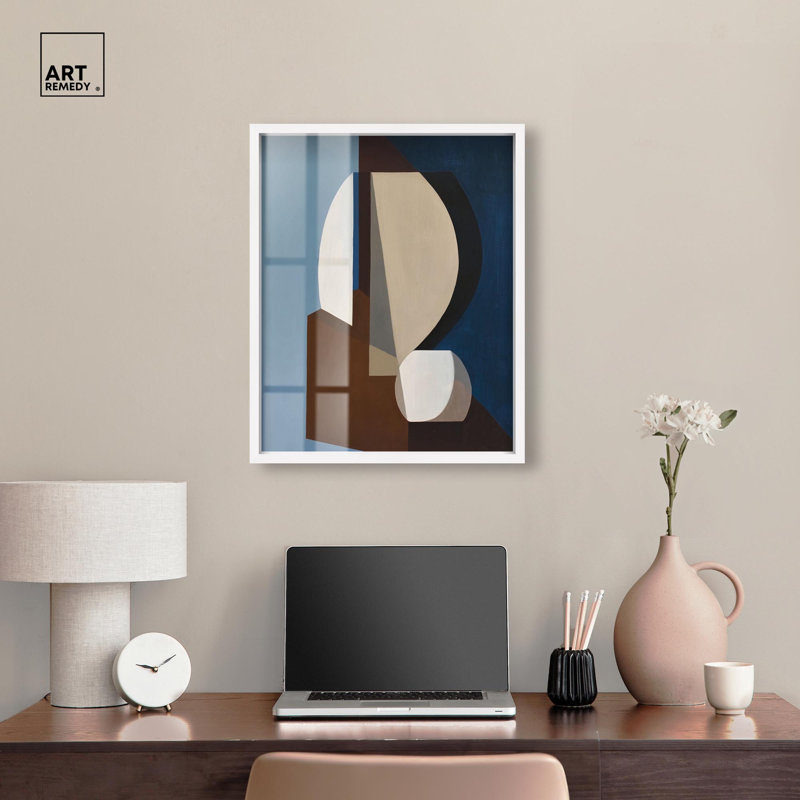 Reproduction d'art abstrait moderne, Shadowbox, Cadre blanc, H 25 po x l 21 po
